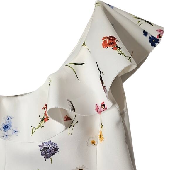 ASOS Floral One Shoulder Ruffle A-Line Mini Dress Size 8 - Picture 6 of 10